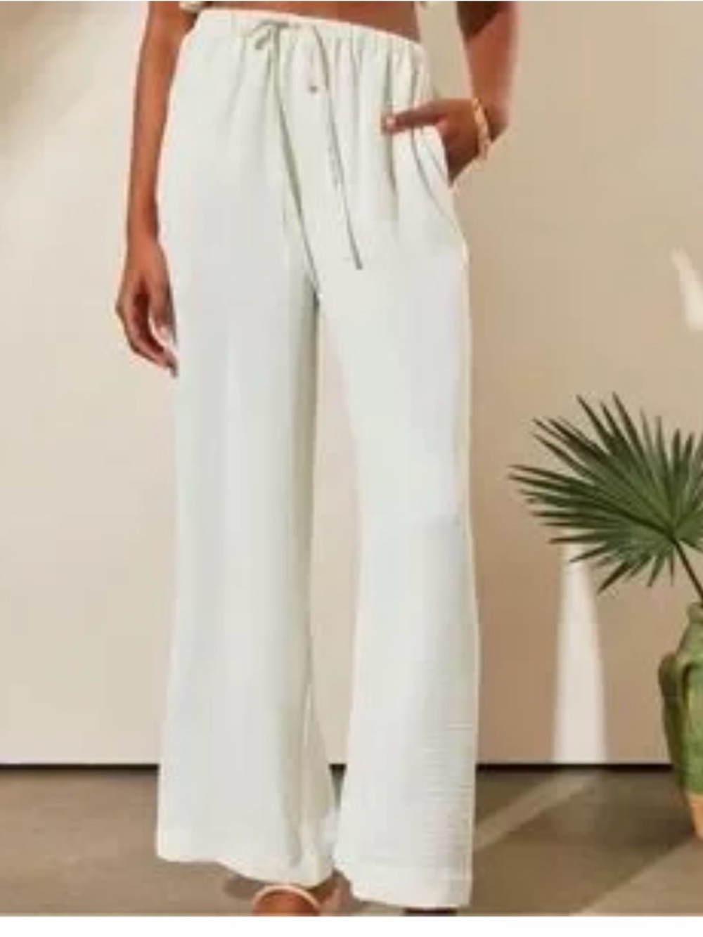 Fate Wide-Leg Drawstring Pants in White